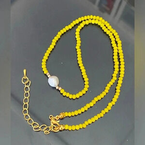Handmade Yellow Seed Bead Single Real Freshwater Pearl Necklace NEW